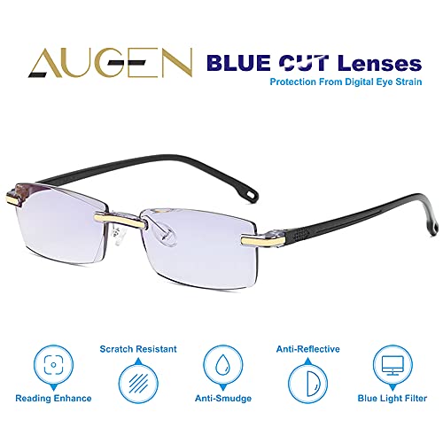 Image of AUGEN Blue Block Rimless Reading Glasses Gold Clear Unisex Free Size Power (+2.50, Pack Of 2)