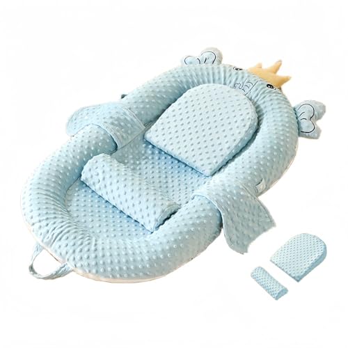 MORLU ベビーベッド 、 折りたたみ式 ベッドイン添い寝 、 新生児バイオニックを傾ける、 携帯型 、 正反面使用可 、吐き戻し防止のクッション付 (ブルーエレファント【AB面スージング+スロープマット+クールマット】)