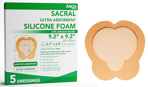 Areza Medical - Silicone Foam with Super-Absorbent Layer - Wound Dressing - Waterproof - with Adhesive Border - Sterile - Designed for Sacral Wounds - 9.2