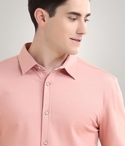 Image of TURMS Men's Solid Knitted Shirts, Odor Control, Stretchable & Breathable, Cotton Blend, Tailored Fit, Full Sleeve