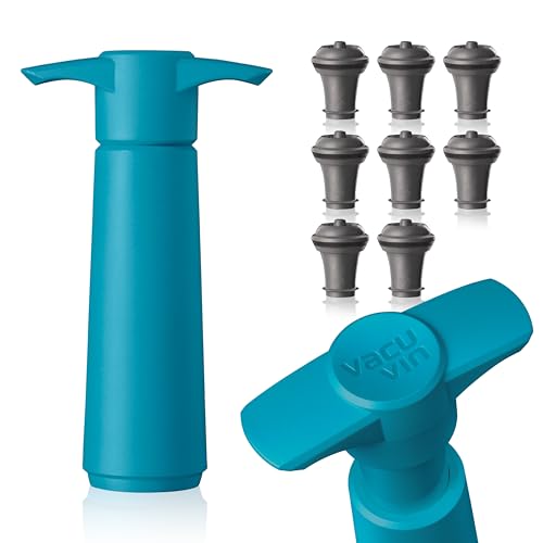 Image of Vacu Vin Original Wine Saver with 8 Vacuum Bottle Stoppers - Wine Preserver Pump for Red or White Wine - Manual Air Remover System - Airtight Seal - Keep Wine Fresh Longer - Blue