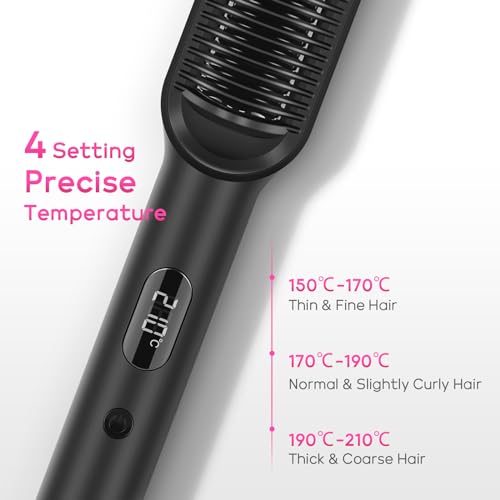 Ionen Glättbürste, PARWIN PRO BEAUTY Haarglätter Bürste, Glättungsbürste Mit LED-Anzeige, Hair Straightener Brush Mit Verbrühungsschutz, 20s Schnelles Aufheizen, 4 Temperatureinstellungen (Schwarz)