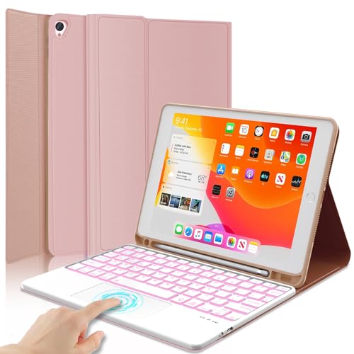JADEMALL iPad 9th Generation Touch Keyboard Case – iPad 8th / 7th Gen 10.2 Inch Cover – Multi-Touch Trackpad, Backlit, Wireless – for iPad Pro 10.5 / Air 3rd – Built-in Pencil Holder – Sugar Pink