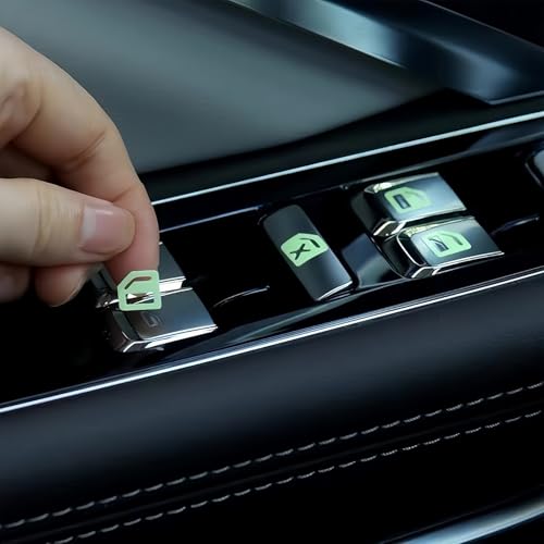 Image of Window Button Stickers, 5pcs Control Switch Luminous Sticker Car Switch Button Trim Cover Sticker Glow in Dark Accessories for Car Door Handle Window Door (Blue)