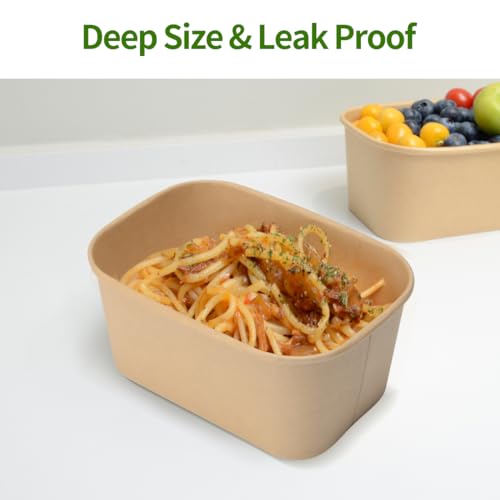 image for AICHEF 50 Pack 35 oz Paper Food Containers with Lids, Paper Meal Prep 