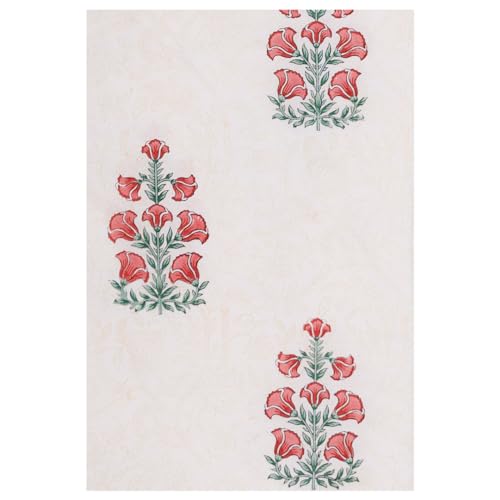 Image of Gudhal Premium Hand Block Printed Bedsheet | Bed Spread Flatsheet Bed Sheet | Pure Cotton | Double Bed Queen Size 90 inchx108 inch | 300 TC Long Staple Cotton | 2 Pillow Covers | Floral Print