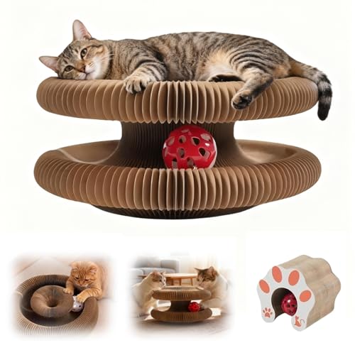 FellStern JagdAktiv Katzenspielzeug, 2026 Neu Kratzkokon für Katzen Flexibel, FellStern Katzenspielzeug, mit Strapazierfähigem Wabenkarton, Magisches Kratzkreisel Katzen mit Glockenbällen (1 Stück)