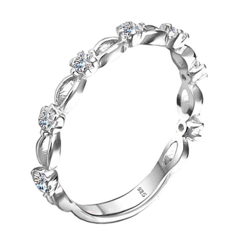 Genuine Solid 925 Sterling Silver Half Eternity Band Ring 2.5 mm set with Round Brilliant Cut Simulated Diamond Infinite Elements Cubic Zirconia Clear Cz