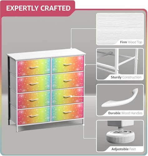 Sorbus Dresser with Fabric Drawers & Wood Top (8 Drawer, Rainbow Stars) - image 3