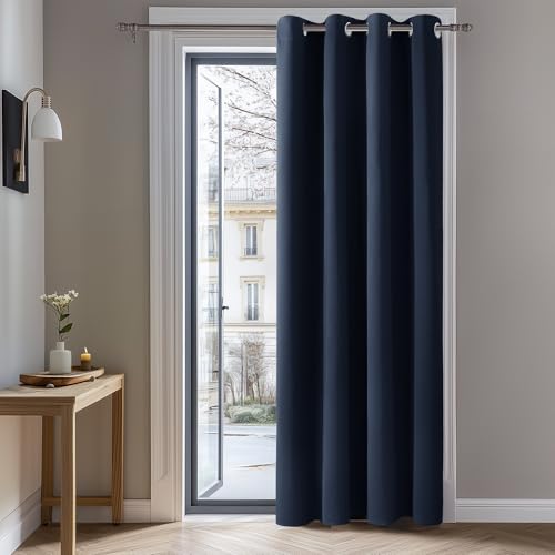 Deconovo Door Curtain Thermal Insulated Blackout Curtain Single Panel for Door 52'x 84' Navy Blue 1 Panel