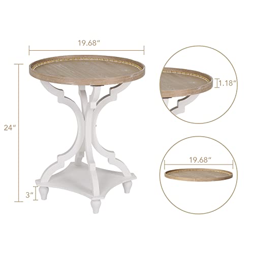 Wnutrees Farmhouse Round Accent End Table, Rustic Side Table Nightstands for Living Room Bedroom, Wood Tray Top, Handcrafted Finish, Set of 2, White Wnutrees Farmhouse Round Accent End Table, Rustic Side Table Nightstands for Living Room Bedroom, Wood Tray Top, Handcrafted Finish, Set of 2, White