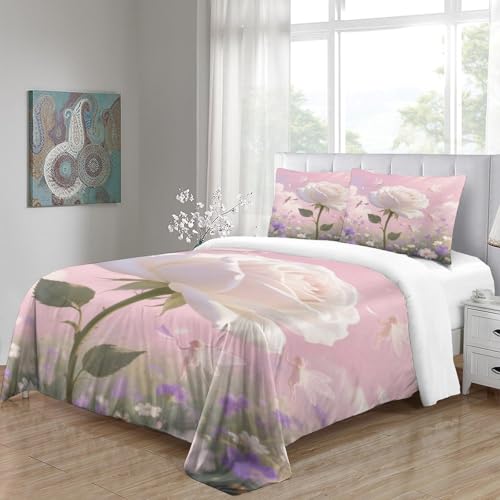 Housse de couette rose 3D parure de lit microfibre douce avec fermeture éclair cachée 200x200 - 5