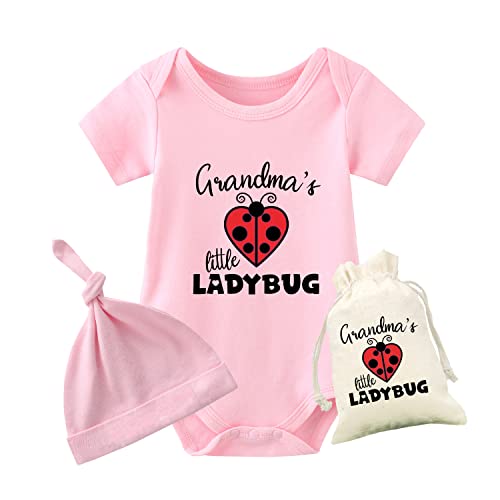 YSCULBUTOL Baby Twins Bodysuit Grandmas Little Ladybug Newborn Baby Unisex Outfits Infant Cute Romper