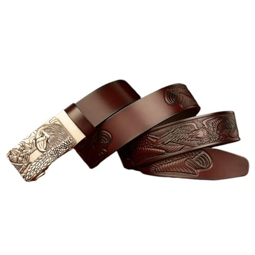 Men's Handmade Eagle Embossed Belt - 3D Silver Automatic Ratchet Buckle Holeless Cowboy Jeans Belt3