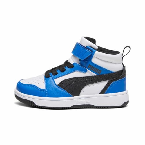 Puma Unisex Kids Puma Rebound V6 Mid Ac+ Ps Sneakers, Puma White-Puma Black-Racing Blue, 34 EU