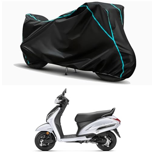 Image of Waterproof Bike Body Cover Compatible for | Honda Activa 5G | Taffeta Fabric, Sky Piping Design, Bottom Elastic Fit | Dustproof, Sun UV & Rain Protection for All Weather.