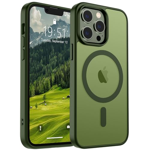 Image of SUPFINE Magnetic for iPhone 13 Pro Case (Compatible with MagSafe) (Military Grade Drop Protection) Slim Translucent Matte Shockproof with Anti-Fingerprint Phone Case,Cangling Green
