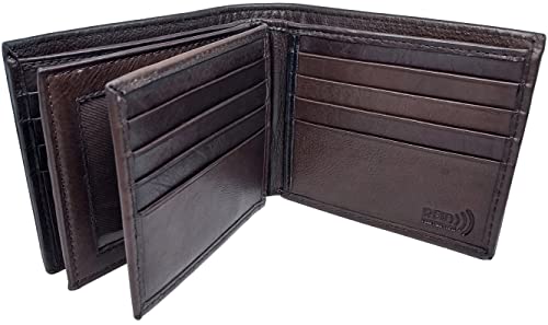 BiFold RFID Mens Leather Wallet With 2 ID Windows, 16 Credit Card Slots, 4 Hidden Pockets, Divided Currency Compartment & Key Holder P51214 (Brown)4