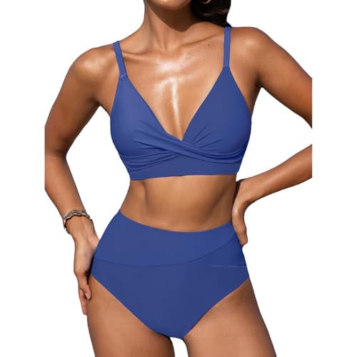 TcIFE Conjunto de Bikini para Mujer Tiro Alto, Cuello en V Cruzado de Dos Piezas Tiro Alto Control de Abdomen Traje de Baño, Bloques de Color Bañador