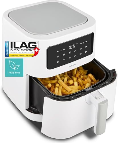 MEDION P10 XL Friteuse à air chaud (6,8 L XXL, Airfryer, 2.150 W, double résistance inox, alarme de secouage, 9 programmes, écran LED tactile) mat