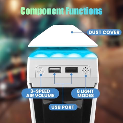 Raryars Console Cooling Fan with Dust Cover Colorful LED Light for PS5 Pro Console Disc Edition & Digital Edition Silent Absorb Fan Cooler with 2 USB Port PlayStation 5 Pro Cooling System — view 5