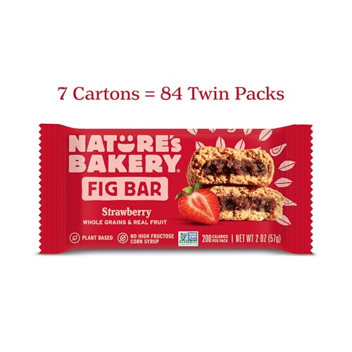 Image of Nature's Bakery Whole Wheat Fig Bars, Strawberry, Real Fruit, Vegan, Non-GMO, Breakfast Bar, 7 boxes with 12 twin packs (84 twin packs)