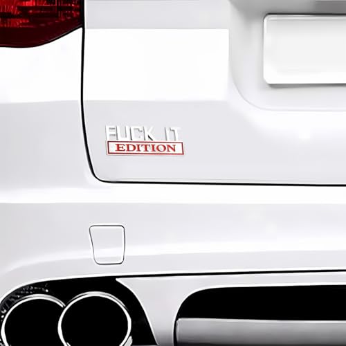 Image of Fuck IT Edition Car Emblem, 3D Cool Badge Vehicle Sticker for Side Rear Front Hood Trunk Door, Auto Exterior Decoration Decal Accessories for Men Women, Universal for Most Cars (Silver /Red)