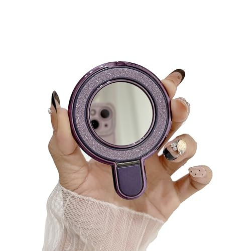 Dzxin Soporte de Anillo para Teléfono, Soporte para Phone con Espejo Incorporado, Agarre Ajustable, Accesorios para Teléfono para Niñas y Mujeres (Morado)