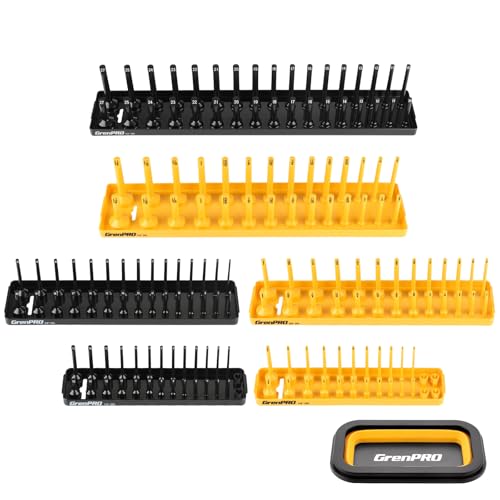 Image of GRENPRO 7PCS Socket Organizer Tray Set with Mini Folding Tray, Yellow & Black Magnetic Socket Holder for 1 /4 inch, 3 /8 inch, 1 /2 inch Drive Metric and SAE Sockets