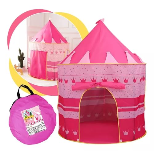 Barraca Castelo Infantil Tenda Toca Cabaninha Menina Rosa com Cortina Portátil Dobrável para Quarto e Sala - Brinquedo Educativo para Imaginação, Diversão e Decoração do Espaço