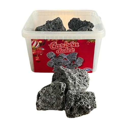 MUNDIDOLÇ Carbón Dulce Comestible 900 GR, Carbón de Azúcar Tradicional para Reyes y Navidad, Piezas Negras Crujientes de Azúcar