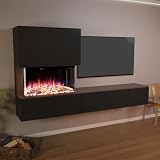 GLOW FIRE Kamin Fernsehwand CW5 rechtsoffen mit realistischem 3D E-Motion LED-Feuer - Stand-Elektrokamin mit Heizung, Kaminfeuer & Timer, max. 1500 W, 250x139.5x42.4 cm, Schwarz-Wenge
