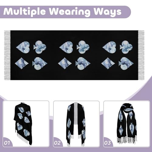 Poker Playing Card Marble Pattern Women Tassel Scarf Cashmere Long Shawl Warm Scarves Clothing Accessories4