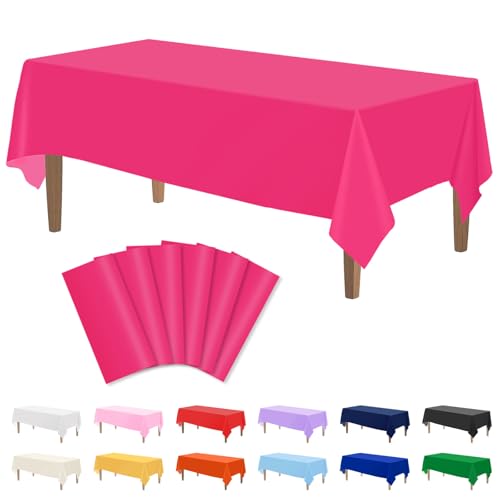 Image of Kopokita 6 Pack Hot Pink Plastic Tablecloths Disposable 54 x 108 Inch