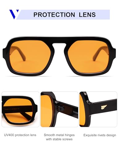 Image of VANLINKER Retro Square Aviator Sunglasses for Women Men 70s Vintage Style Trendy Flat Top Rectangle Sun Glasses VL9826