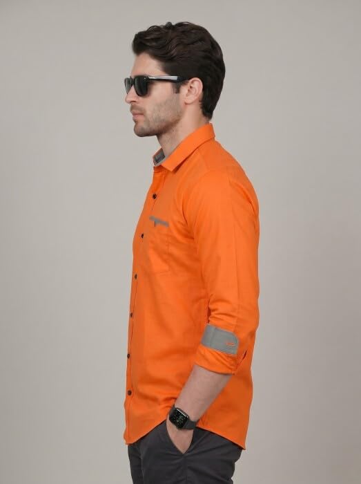Image of Diverse Men's Cotton Blend Shirt with Pocket Design Spread Collar Full Sleeves Regular Fit and Standard Length | Comfortable Cotton Casual Shirt for Man
