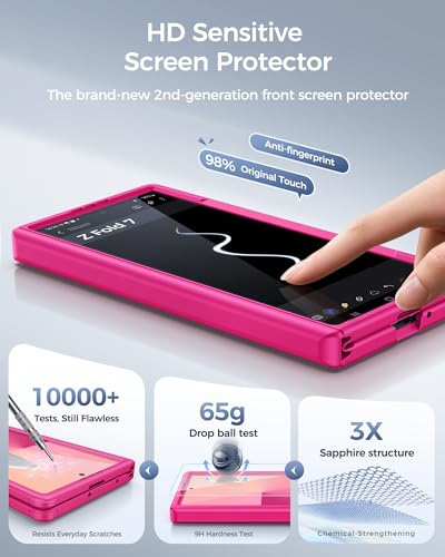 Image of SSLOTSCASE Magnetic for Samsung Galaxy Z Fold 7 Case with Screen Protector, Stand & Hinge Protection & Raised Edges for Camera Protection, Multifunctional Rugged Phone Cover for Fold 7 5G 2025, Pink