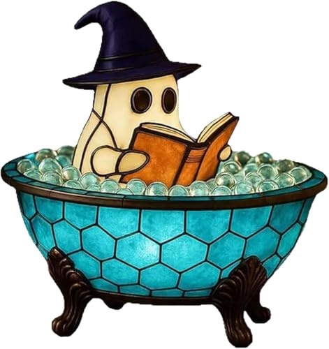 quisenti Halloween Ghost Bubble Bath Lamp - Cute Spooky LED Night Light for Bathroom Decor Bathtub Lights for Kids Halloween Party Gift Idea Ghost-Themed Resin Lamp