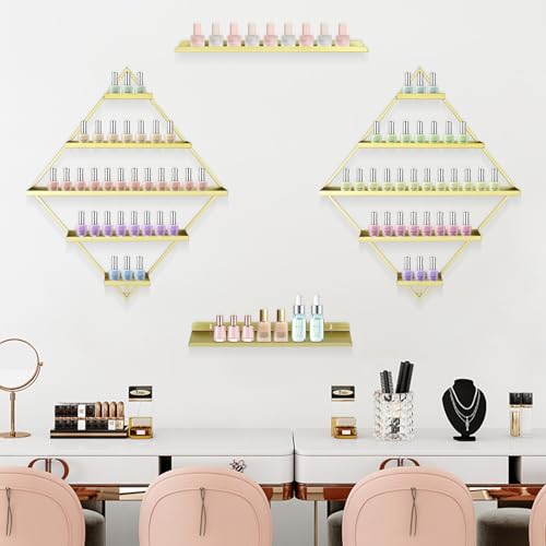 Lot de 2 présentoirs à vernis à ongles - 5 niveaux - Rhombus - Présentoir à vernis à ongles avec étagère surélevée - Support mural pour vernis à ongles - Pour salons de manucure, centres de bien-être