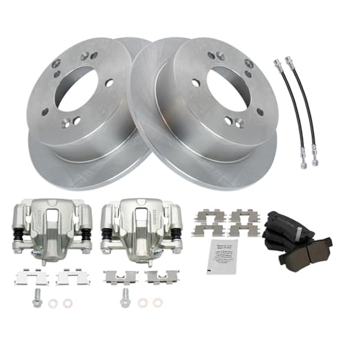 Image of TRQ Rear Brake Pad and Rotor Set Semi Metallic Rotors Calipers Compatible with 2006 Hyundai Sonata 2007, 2008, To 2 28 07 Production Date