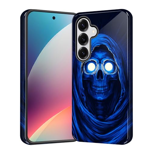 CICPLKSE for Samsung Galaxy S26 FE Case, Shockproof Dual Layer Soft TPU + Hard PC Protective Cover, Raised Camera & Screen, Glossy Slim Grip for Women Girls,Blue Skull
