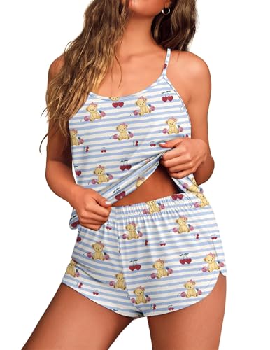 Image of Ekouaer Womens Cami Pajama Sets Soft Shorts Lingerie Set Camisole 2 Piece Cami Shorts Pj Nightwear