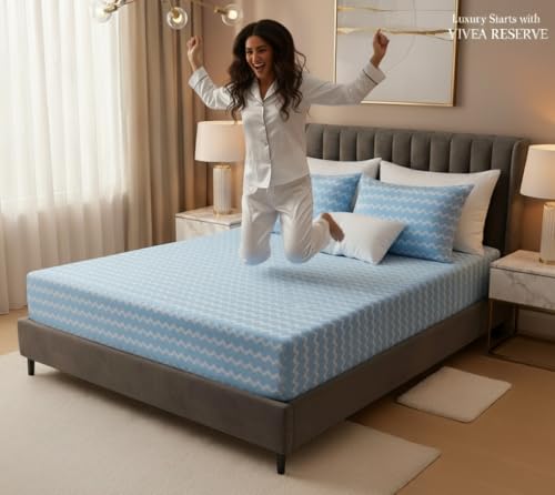 Image of 400TC Cotton Feel Glace Cotton Double Bed Elastic Fitted Bedsheet King Size 78 x 72 Inches with 2 Pillow Covers (Blossom Blue)