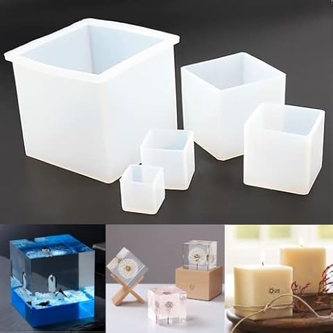 5 Pieces Cube Resin Mold(4", 2.6", 2",1.4",1"), 4 Inches Cube Silicone Molds, Square Candle Silicone Mold, Cube Casting Molds for Candle Soap Making Jewelry Holder Insect Specimen Cover