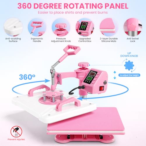 Whubefy 8 in 1 Heat Press Machine 15"x12" with Tumbler Press Hat Press, Industrial Sublimation Heat Press Machine for T Shirts Bags Hat Cap Mug Plate, 360° Swing Away T Shirt Press Machine Transfer by Whubefy - Image 3