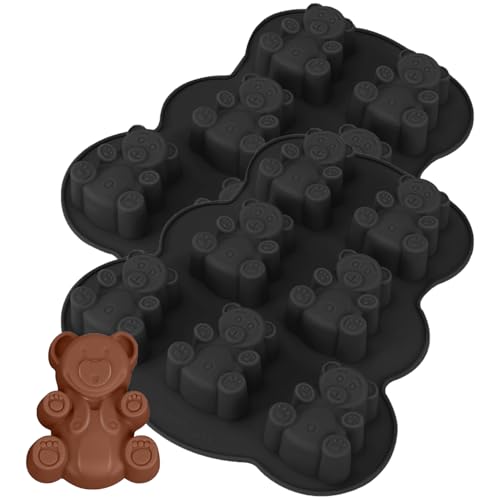 YXHZVON 2 Pièces Moule en Silicone Oursons, 3D Moule Gateau de Oursons, 7 Cavités Forme de Rainure de Ours pour Muffins, Guimauve, Gâteau au Chocolat(Noir)