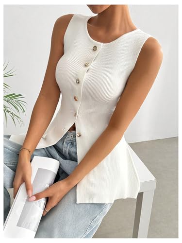 Verdusa Women's Plus Size Old Money Sweater Vest Button Down Sleeveless Crew Neck Knitted Tank Top3