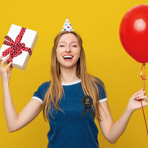 It's My 17th Birthday Tinplate Badge Pin, Gold Diamond Happy 17th Birthday Button Pin, Seventeen Birthday Black Rosette Award Ribbon Pin for Girl, Brooch Buttons for 17 Years Old Birthday Party Decoration4