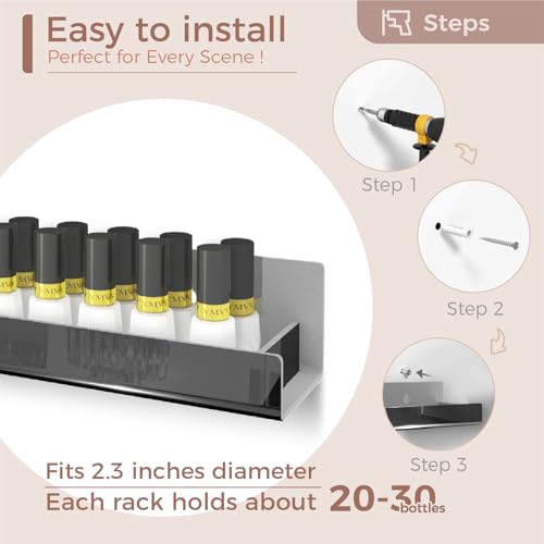 Image of 4 Pack 15 Inch Black Reflective Acrylic Floating Wall Shelves | Modern Display Shelf for Sunglasses, Oils, Pictures & Toy Storage Decor