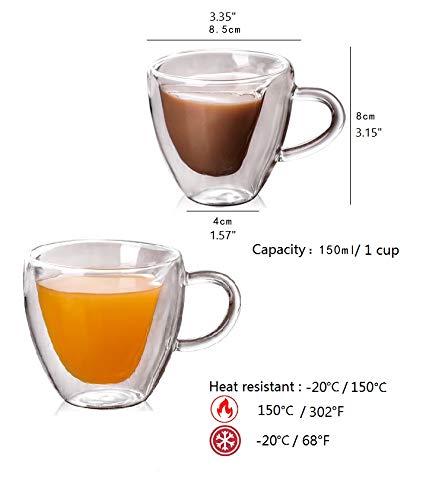 Heart Shaped Espresso Cups Set Of 2-Double Wall Glass Coffee Cup Insulated Mugs With Closed Handle-Heat Resistant Glass Espresso Drinkware - Perfect To Keep Your Espresso Hot #TOP6